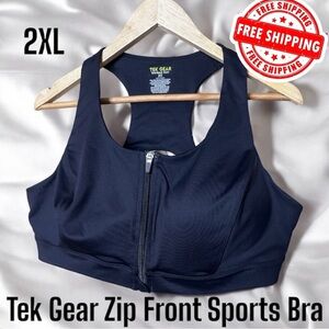 Tek Gear Women's Sports Bra Workout Front Zip Racerback Padded Size 2X FREE SHIP
